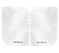 100 Bolsas para chuches Transparentes Celofan con lunares Blancos Bolsa para cotillones Galletas 100 lazos metalicos (35x45 cm (100 Bolsas Grandes))
