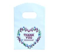 100 bolsas pequeñas de plástico de 3.5 x 5.9 pulgadas, bolsas de compras, bolsas al por menor, bolsas de regalo con asas troqueladas, color blanco gracias (más patrones disponibles)