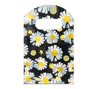100 bolsas pequeñas de plástico de 3.5 x 5.9 pulgadas, bolsas de compras, bolsas al por menor, bolsas de regalo con asas troqueladas, margarita negra (más patrones disponibles)