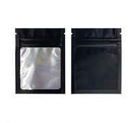 100 bolsas planas con cierre de aluminio, for sales baño, cosméticos, un lado transparente, mini gruesas Mylar resellables hermético(Black)