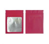 100 bolsas planas con cierre de aluminio, for sales baño, cosméticos, un lado transparente, mini gruesas Mylar resellables hermético(Light Red)
