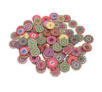 100 botones de madera, 25 mm, formas redondas, patrón mixto, botones de madera vintage con 2 agujeros para coser ropa, manualidades, decoraciones, accesorios de costura