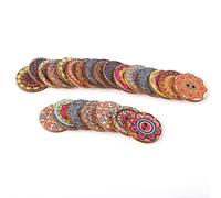 100 botones de madera con diseño de flores de estilo vintage, redondos, 2 agujeros, botones de madera para manualidades, costura y decoración