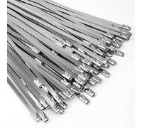 100 bridas de acero inoxidable, 300 x 4,6 mm, autoblocantes, de metal, con 125 kg de resistencia a la tracción, bridas metálicas para recogecables de escape, agrupamiento de cables, cuidado del jardín