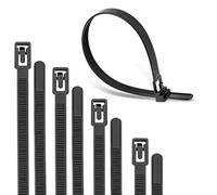 100 Bridas de Sujetacables Reutilizables, 300 mm x 7,6 mm Correas de Cables Reutilizables Negras, Fáciles de Volver a Abrir, Capaces de Soportar un Peso Máximo de 22,7 kg
