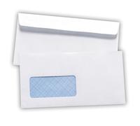 100 Briefumschläge mit Fenster, DIN Lang 225 x 116 mm, Laserbedruckbar, Hitzebeständiges Folienfenster, Geschäftsumschläge, Fensterumschläge mit Abziehstreifen (Weiß)