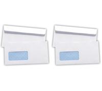 100 Briefumschläge mit Fenster, DIN Lang 225 x 116 mm, Laserbedruckbar, Hitzebeständiges Folienfenster, Geschäftsumschläge, Fensterumschläge mit Abziehstreifen (Weiß) (Paquete de 2)