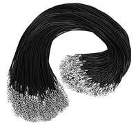 100 cadenas de cuero de alta calidad para collares, pulseras con cierres para colgantes, cuerda encerada a granel, color negro, 18 pulgadas para suministros de fabricación de joyas, 1.5 mm DHOOZ