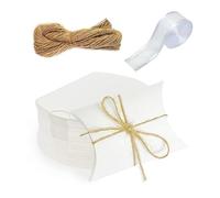 100 cajas de regalo blancas de papel kraft con cuerda de yute de 50 m y cinta de hilo de 12 yardas, caja de regalo de boda para dulces, nueces, joyas y pequeños regalos