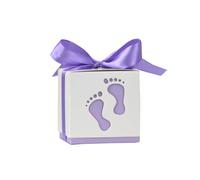 100 cajas de regalo, caja de dulces con huella de bebé, caja de bautizo de bebé con cinta, caja de bombones, caja de regalo para baby shower, cumpleaños, boda, bautizo, nacimiento, fiesta, color lila