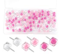 100 chinchetas transparentes para pulgar, bonitas chinchetas decorativas para tableros de corcho, tablones de anuncios, notas o pared (blanco y rosa)
