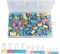 100 clips de carpeta de colores, clips plegables de metal de 3 tamaños, clips de bulldog de metal, abrazaderas plegables de metal, clips de papelería de colores, clips de carpeta de dinero para la