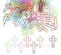 100 clips de papel con forma de cruz, 3,3 x 3,3 cm, multicolor, metal, forma de cruz, estudio bíblico, suministros para el cristianismo, oficina, escuela, clips cruzados para documentos