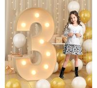 100 cm - 3,3 pies Letrero de números LED gigantes iluminados 3, letrero de marquesina de mosaico iluminado, lámparas de números LED para San Valentín, cumpleaños, Navidad, Año Nuevo