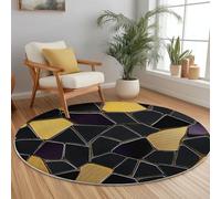 100 cm Alfombras Redondas Oro Negro Alfombra Salon Antideslizante, Fragmentos Geometría Patchwork Patrones Estampado Alfombras Lavables en Lavadora Habitacion Dormitorio Comedor