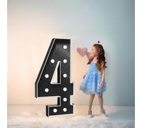 100 cm de espuma negra grande con luz LED números 4, letrero iluminado de marquesina, números de mosaico para globos para cumpleaños, boda, fiesta, día de San Valentín