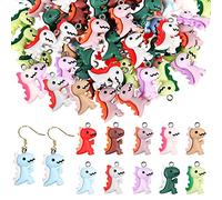 100 colgantes de dinosaurios pequeños para pendientes, pulseras, collares, manualidades para niñas y niños, 10 colores