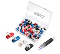 100 conectores de cable multicolor de conexión rápida de 2 pines, doble cable sin pelar, hebilla de bloqueo de baja tensión, 18-22 AWG para luces LED, automotriz, hogar, cableado de bricolaje