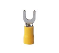 100 conectores de crimpado de empalme rápido tipo U, terminales de cable tipo horquilla SV2-4 for AWG16-14, conectores de pala de latón aislados.(Yellow)