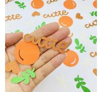 100 confeti de Little Cutie para baby shower, decoración de cítricos, confeti naranja para baby shower con eucalipto y corazón, confeti de mandarina, para decoración de revelación de género