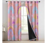 100% Cortinas Opacas Y Térmicas H 145 X B 140 Cm (2Er Pack), Blackout con Ojales, Aislantes De Frío Y Calor, Dibujos Animados Arcoíris Y Elementos De Amor, para Dormitorio Salón Y Comedor Rosa