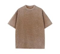 100% Cotton Mens Vintage Short Sleeves Crew Neck T-Shirt Loose Fit T-Shirt Men Summer Basic Tops (Color : Brown, Size : 2XL)