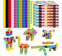 100 Cubos de Matemáticas Enlazables, Cubos Matemáticos con 320 Etiquetas Reutilizables, Formas Geométricas Manipulativas que Conectan y Cuentan, Juguete Educativo para Preescolar y Educación en Casa