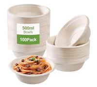 100 cuencos desechables para sopa, 500 ml, cuencos de cartón para sopas, platos soperos desechables, biodegradables