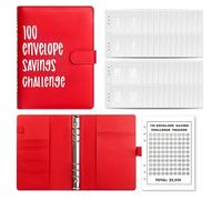 100 Days Money Saving Challenge Coin Envelope Budgetstorage Book, Libro De Ahorros 10000 Dolares, Money Saving Binder 10k, for Office, Home, School (red 1)