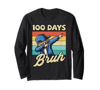 100 Days of School Brush Boy Dab Retro 100th Day para niños Manga Larga