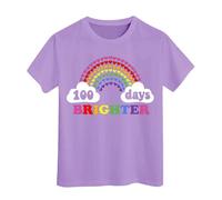100 Days of School - Camisetas para niños y niñas en mis 100 días, camiseta con estampado "Happy 100th Day of School", camisetas casuales con hombros descubiertos, morado claro, 12-13 años