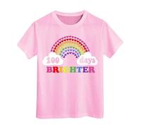 100 Days of School - Camisetas para niños y niñas en mis 100 días, camiseta con estampado "Happy 100th Day of School", camisetas casuales con hombros descubiertos, rosa, 6-7 años