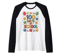 100 Days of School Celebration Stars Kids Classroom Camiseta Manga Raglan