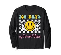 100 Días De Escuela Vibes Paz 100th Day Groovy Women Manga Larga