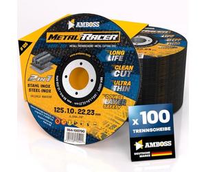 100 discos de corte de metal de 125 x 1 x 22,23 mm de diámetro. El disco de corte de metal Metal Racer by Ambos es adecuado para acero y acero inoxidable, disco de corte de acero/acero inoxidable 125