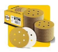 100 discos de lija de 6 pulgadas, grano 100, 150 mm, 6 agujeros, gancho y bucle redondos dorados de alta calidad para lijadora orbital aleatoria, ideal para madera, metal, automoción