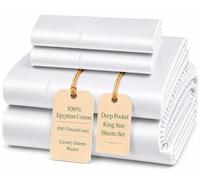 100% Egyptian Cotton Sheets King Size Sheets Set with Fully Elasticated Fitted Sheet & Pillowcase sets, 800 TC Hotel Collection Deep Pocket King Sheet Set, No Pill Soft Breathable Luxury White Bedding