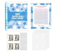 100 Envelope Saving Challenge,Carpeta de Anillas A5 con Rastreador de Desafíos+Bolsillos Prenumberedos,Sobres Planificador de Presupuesto,Organizador de Ahorro,para Escuela,Hogar,Manual-Azul