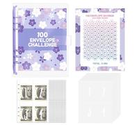 100 Envelope Saving Challenge,Carpeta de Anillas A5 con Rastreador de Desafíos+Bolsillos Prenumberedos,Sobres Planificador de Presupuesto,Organizador de Ahorro,para Escuela,Hogar,Manual-Morado