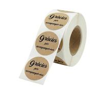 100 Etiquetas Adhesivas Kraft Redondas 3,5 cm en Catalán - Texto “Gràcies per acompanyar-nos” - Pegatinas para Regalos, Bodas, Eventos y Packaging
