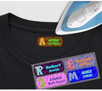 100 Etiquetas Adhesivas para Ropa Personalizadas. Medida 5cm x 2cm. Pegatinas termoadhesivas para planchar. Iconos Letras y Numeros