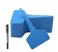 100 etiquetas de plantas tipo T con un bolígrafo de gel, etiquetas impermeables para plantas de vivero, marcadores de jardín de plástico, azul, 6 x 10 cm