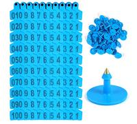 100 etiquetas de plástico para animales de granja con números 001-100 etiquetas de identificación de animales de granja, etiquetas de identificación amarillas, verde, azul, naranja, etiquetas de oreja para ganado, ovejas, cabras, cerdos, marca (azul)