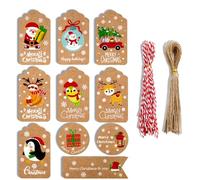 100 etiquetas de regalo de Navidad marrones con cuerda, mini etiquetas de regalo de árbol de Navidad, etiquetas de Navidad de papel kraft para envolver regalos, Papá Noel