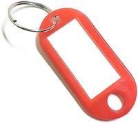 100 etiquetas para llaves, soporte de plástico para etiquetas de equipaje con llavero, 5 x 2,2 cm (rojo)