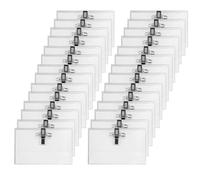 100 etiquetas para nombre, 90 x 56 mm, de plástico transparente, para ropa, clips, tarjetas de visita, funda con clip para solapa, para oficina, escuela, viajes