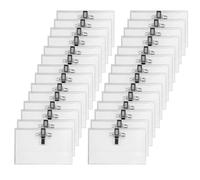 100 etiquetas para nombre, 90 x 56 mm, portatarjetas identificación, funda tarjeta identificación, transparente, para ropa, clips, funda con clip para solapa, para oficina, escuela, viajes