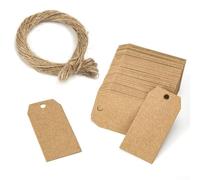 100 etiquetas rectangulares de papel con cuerda de cáñamo natural para proyectos de manualidades, etiquetado de precios, tarjetas de acompañante, álbumes de recortes, tarjetas de mesa de equipaje
