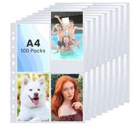 100 fundas para fotos DIN A4, transparentes, 4 compartimentos, 4 bolsillos, láminas transparentes para fotos, fundas para fotos, documentos, tarjetas postales (10,8 x 15,2 cm)