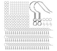 100 ganchos hipoalergénicos para pendientes chapados en plata, 100 anillos de salto divididos y 100 puntas transparentes para hacer joyas